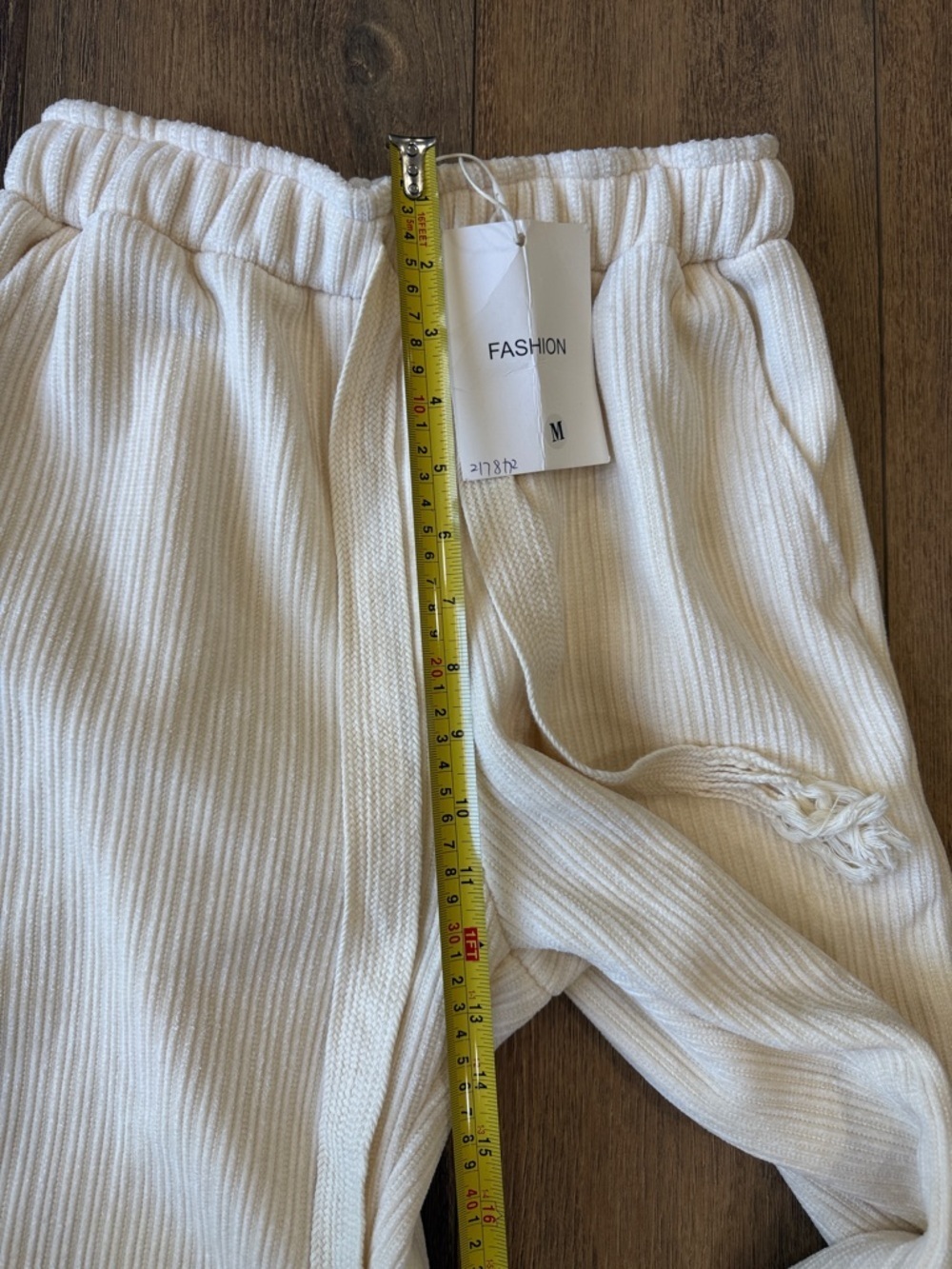 Cream Ribbed Drawstring Lounge Pants. Size M - Picture 8 of 11